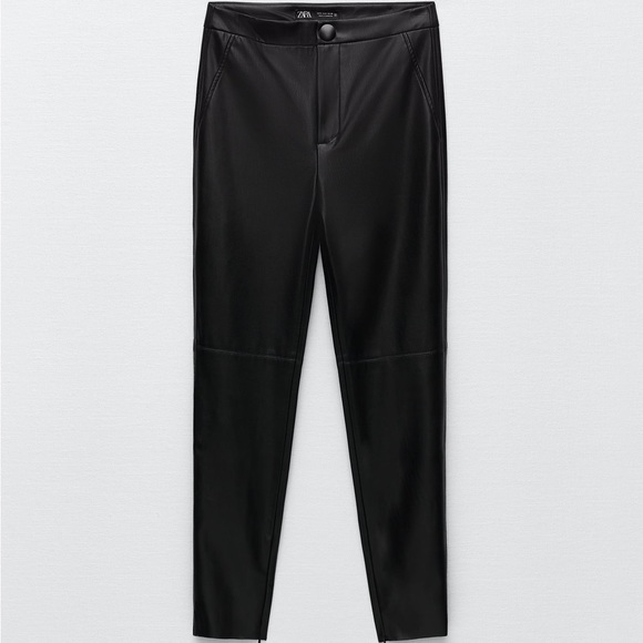 NWT. Zara Black Faux Leather High-waist Leggings. Size M. - Picture 4 of 11